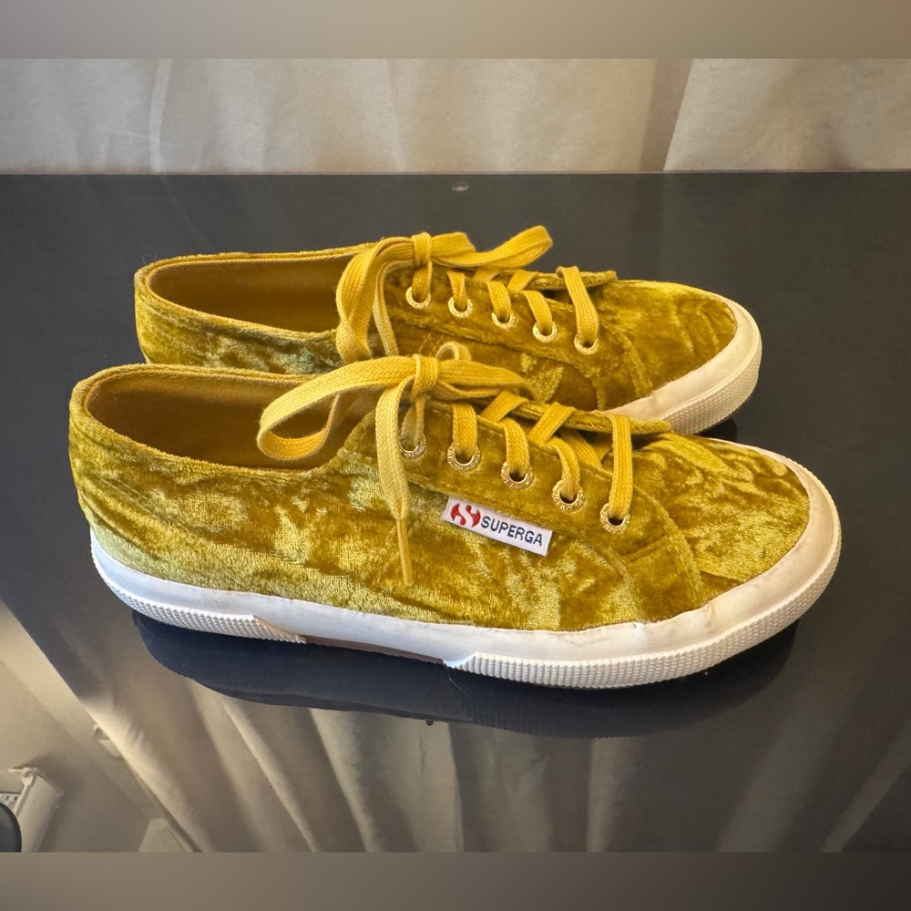 Superga Mustard Velvet Lace-Up Sneakers